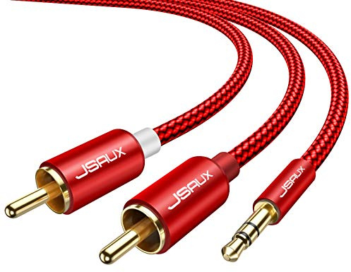 JSAUX Adaptador de auriculares macho a conector de nailon trenzado de 1/8 a RCA para dispositivos móviles y altavoces
