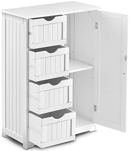 DREAMADE Kommode mit 4 Schubladen, Sideboard, Aufbewahrungskommode aus Holz, Schrank für Badezimmer, Küche, Schlafzimmer & Wohnzimmer, Dielenkommode mit Großem Stauraum, Standschrank (Weiß)