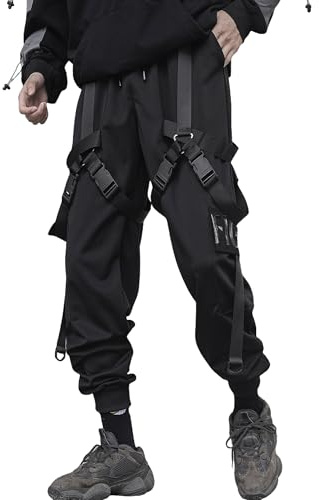 XYXIONGMAO Herr Techwear kläder hiphop byxor svart streetwear gotiska träningsbyxor taktiska cargobyxor för män, Svart, L