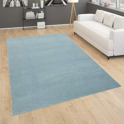 Paco Home Teppich Für Wohnzimmer Einfarbig Kurzflor Schlicht Und Modern, In Türkis, Grösse:200 cm Quadrat