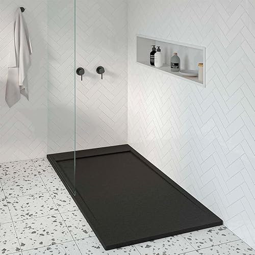 KOES - Plato de Ducha de Resina Modelo AMUR – 80x140 – Negro RAL 9005