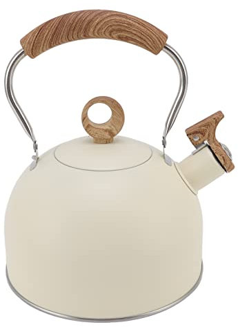 Hervidor de Té, Capacidad de 2,5 L, Tetera de Acero Inoxidable con Mango que Evita el Calor para Hacer Té, Café, Estufa de Gas Hirviendo, Estufa Eléctrica, Estufa de Inducción(Beige)