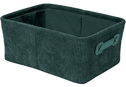 Wenko Cesta da bagno Anela in design a corda per riporre e mettere in ordine strumenti e accessori da bagno, 100% poliestere, maniglia in pelle artificiale, 27,6 x 12 x 20 cm, verde scuro
