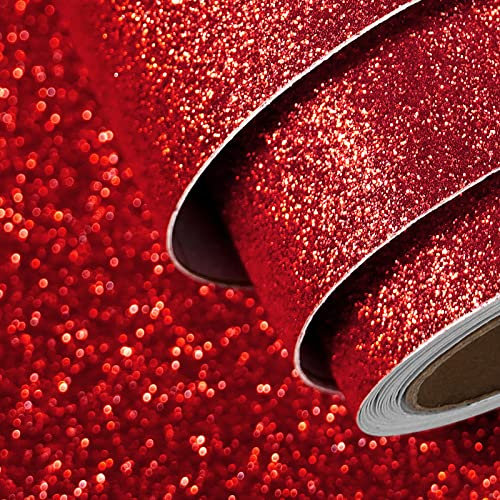 FunStick Dekofolie Selbstklebend Glitzer Tapete Rot Vintage 40CM X 2M Rote Klebefolie Basteln Kinder Möbelfolie Kinderzimmer Glitzerfolie Plotter Selbstklebende Vinylfolie Glitzerpapier zum Basteln