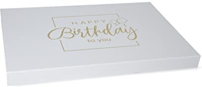 ideas in boxes Premium Geschenkbox Geburtstag, Geschenkkarton, Magnetbox, Magnetfaltbox, Geschenkverpackung für Geburtstag mit Schriftzug, 30x21x2cm, Weiß mit Gold