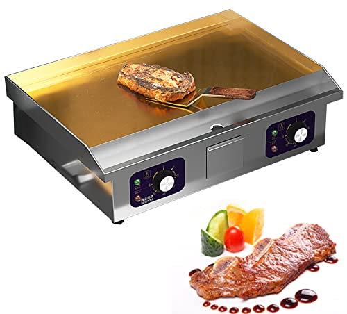 Plancha Eléctrica Plancha de Asar de Acero Inoxidable Parrilla Barbacoa Eléctrica 50-300 ℃ con Bandeja Antisalpicaduras para Panqueques, Tocino Crujiente, Desayunos Ricos, Platos Fritos,820