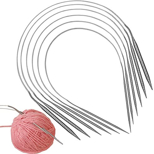 Aeeque Rundstricknadeln 40 cm, 6 Stück Edelstahl Stricknadeln Set, Metall Stricknadel Rundstricknadeln für Mütze Ärmel Socken, Leichte Rundstricknadel für Anfänger Arthritis, 2.0mm - 8.0 mm