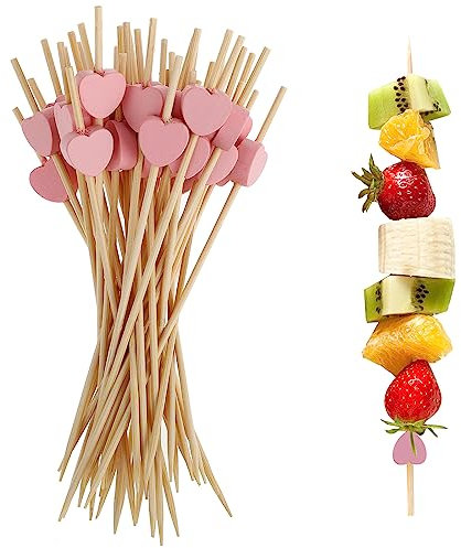 100 Stück Cocktailspieße, Holz Cocktail Sticks Cocktail Spieße Cocktail Zahnstocher Cocktail-Picks für Spieße Fingerfood, Cocktail Spieße, Cocktailparty Deko (Rosa Herz)