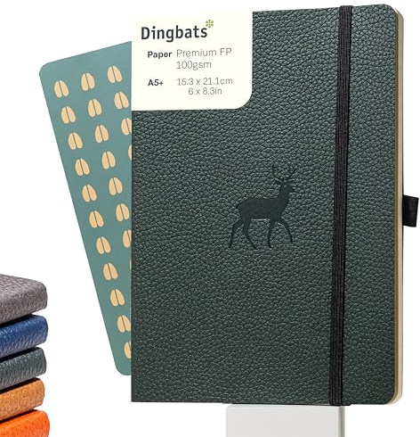 Dingbats* Wildlife Dotted Journal A5 - Vegan Leather Soft Cover, Ideal for Work, Travel - Pocket, Elastic Closure, Bookmark