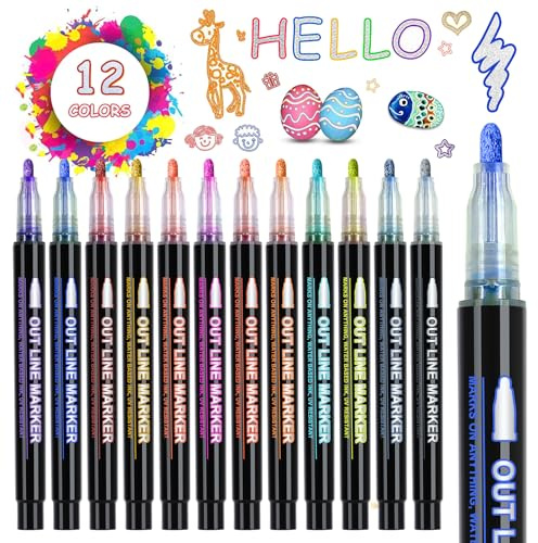 iaHOME Glitzerstifte Zauberstifte - glitter pens für Mädchen, Einschulung Mädchen Geschenk, 12 Outline Stifte Magische Stifte für Scrapbooking, Basteln kinder adventskalender füllung