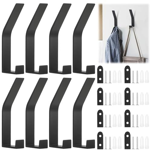Kleiderhaken 8 Stück, Schwarz Metall Garderobenhaken, Handtuchhaken zum Bohren mit unsichtbare Schrauben, Garderobenleiste, Kleiderhaken Wand für Jacken, Mäntel, Kleidung, Schals, Handtaschen und Mehr