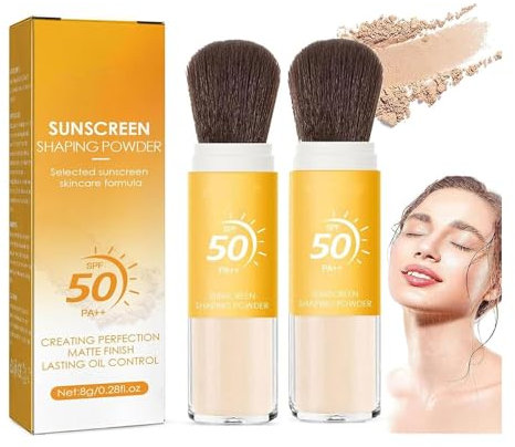 2 Stück Mineralisches Sonnenschutz-Fixierpulver, Sun Protection Powder Foundation SPF 50 PA+++ Puder Make-up mit Sonnenschutz, Öl Kontrolle Natürliches Mattes Finish, Mineral Sunscreen Setting Powder