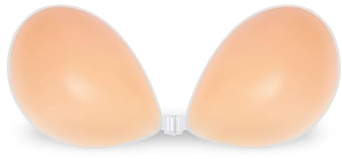 Nosho Adhesive Stick-on Bra – Nude, Invisible, Strapless, Reusable Brassiere for Women - Size D
