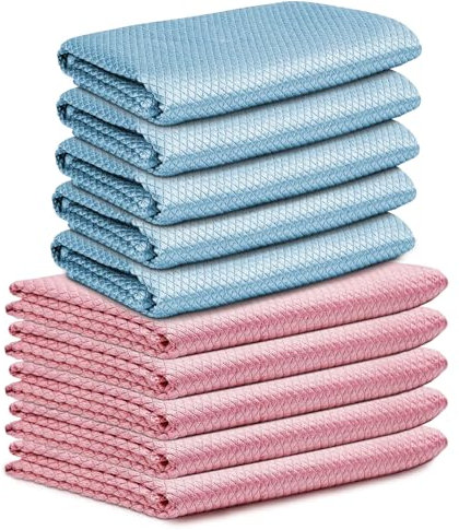 FINEVERNEK 10 Stück Mikrofasertücher Putztücher, Fenstertuch Streifenfrei, Microfasertuch Autopflege, Fishscale Reinigungstüche für Küche, Geschirr, Fenster, Glas, Spiegel und Bad