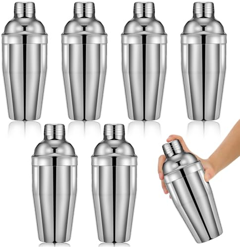 Nitial 6 Pcs Bar Cocktail Shaker Professional Stainless Steel Martini Drink Mixer with Built-in Strainer for Bartending No Leaks Boston Shaker for Bar Party Drink Mixing Tool(18.6 oz,Silver)