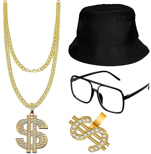 Itian 4 Piezas Kit de Disfraces de Hip Hop, Accesorios de Rapero 80s/90s, Accesorios Disfraz Rapero para Niños y Hombres, para Halloween, Cosplay, Fiesta de Carnaval