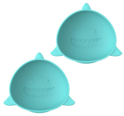 melii Silicone Suction Bowl for Babies and Toddlers, 2-Pack, 10.1 oz, Shark, 100% Food Grade Silicone, Animal Shaped, BPA Free, Dishwasher & Microwave Safe