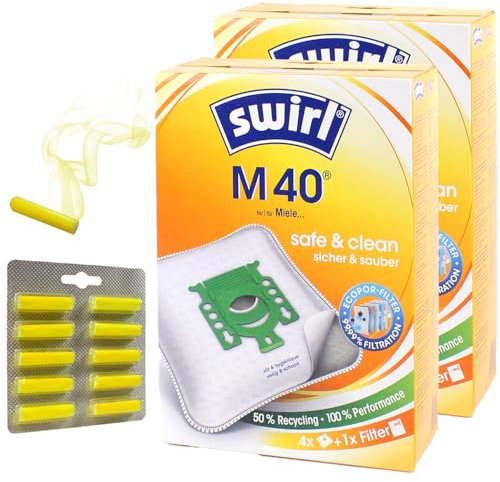 8 Staubsaugerbeutel + 10 Duftstäbchen kompatibel mit Miele Performance Parquet EcoLine, Complete C3 PowerLine, PowerLine Limited Edition, Complete C3 PowerLine Parquet, kompatibel mit Swirl M40, M 40