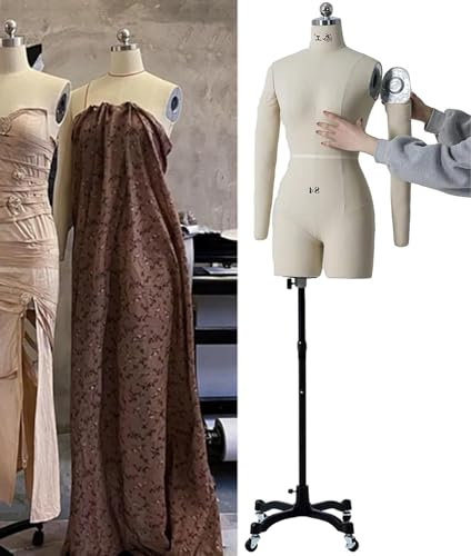 Manichino da Sartoria Busto da Sarta Donna con braccia e gambe, Forme di abiti femminili per cucire vestiti, Manichini da sarto su ruote, Adulto a grandezza naturale Altezza Regolabile(Color:White,Siz