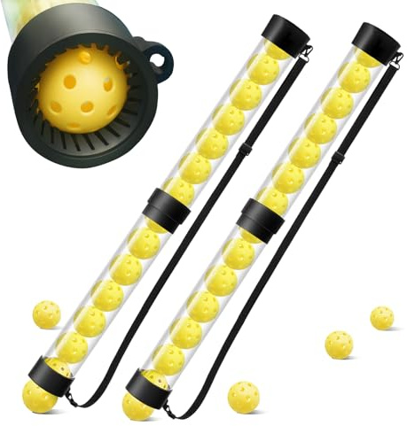 NEESEEYEE Pickleball & Tennis Ball Picker – 2 Packs Portable Ball Retriever Holds Up to 14 Balls with Adjustable Shoulder Strap, Easy to Use, Lightweight Outdoor & Practice Accessory, Clear