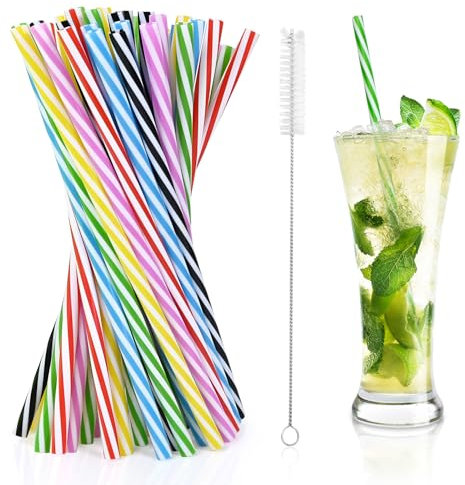Luxoraiova 60 pezzi Cannucce Riutilizzabili in Plastica, Cannucce Colorate Dritte con Spazzola, per Cocktail, Bar e Feste (23cm x 7mm)