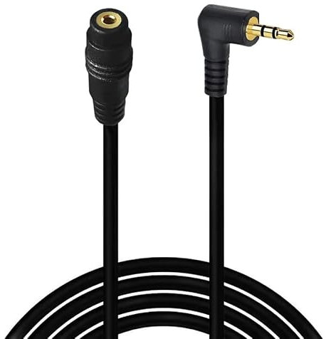 TECHZOCO Cable Audio alargador Extensor, Conector Jack 90° Audio Estéreo 3,5 mm Macho a Hembra, 1 Metro, Negro, Apto para Altavoces, Auriculares, Móvil, Tablet, MP3
