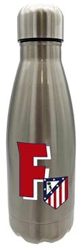 CYPBRANDS Atlético de Madrid - Botella Agua de Acero Inoxidable, Cierre Hermético, con Diseño Letra F en Rojo, 550 ml, Color Metalizado, Producto Oficial (CyP