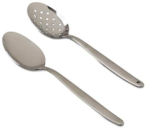 BNAZIND 2 Pack 8 inch Kunz Small Regular and Perforated Sauce Spoon Set | 18/10 Stainless Steel Silver Chef Spoon ideal for drizzling sauces, plating desserts, Dishwasher safe