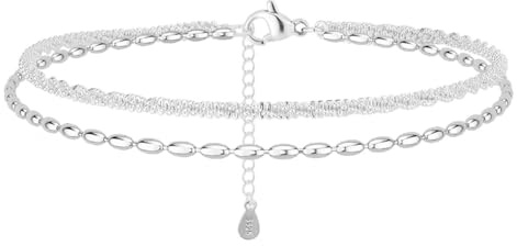 QEQSHQO Bracelet de Cheville Femme Argent 925, Élégant et Étanche, Réglable, Bijou en Argent Sterling pour Plage et Quotidien