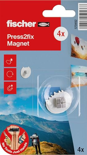 fischer Press2Fix Magnetic Hook, Fixes into Plasterboard & Soft Wood, Pack of 4