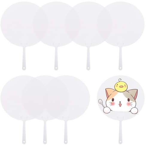 SOFPLATE 30 pz. Ventaglio Rotondo in Carta Bianca Cartoncino Piatto Non Finito Portatile con Manico in Plastica Fai da Te per Pittura Artigianato chissesa Festa Laurea Matrimonio Decorazio