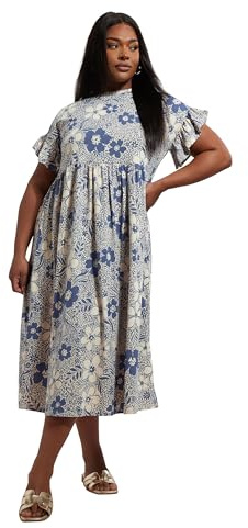 Yours Curve Floral Print Frill Sleeve Midi Dress - Women's - Plus Size Curve Blue