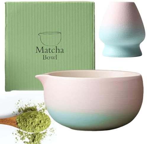 PRITOK Matcha-skål 2-delad 45 ml matchande skål Matcha Chawan handgjord för matcha-ceremonin, matcha keramikskål med hällpip, gradient rosa