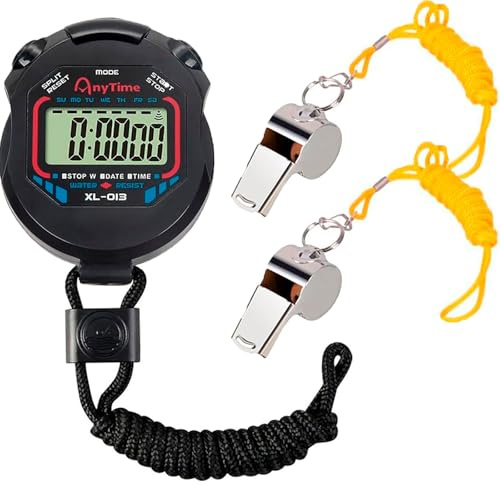 CREADY® Cronómetro Deportivo con 2 Silbatos de Acero Inoxidable, Cronometros Deportivos para Futbol, Natación o Atletismo, Cronometro Oposiciones, Ideal para Arbitro