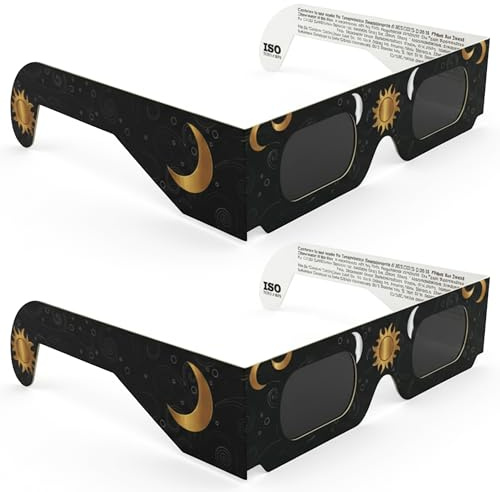 VOLTNGO Gafas para Eclipse Solar Pack de 2 – Gafas Certificadas ISO 12312-2 y CE para Ver el Sol de Forma Segura – Eclipse Total del 12 de Agosto de 2026 (Total en Portugal, Parcial en Reino Unido, Fr