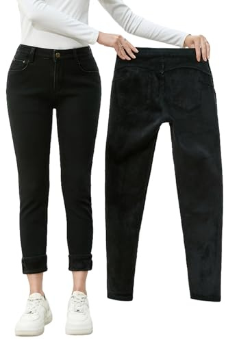 Merlvida Jeans Thermiques Femme Taille Haute Push Up, Pantalon Jean Confortable et Chaud pour l'hiver, Jeans Ajustés avec Doublure Polaire, Leggings en Denim Doublés et Élastiques