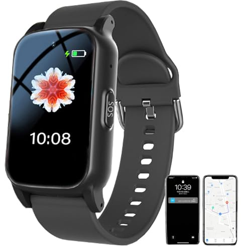 Reloj Inteligente Para Personas Mayores Para Prevenir Caídas, Con Alarma De Caídas + Botón De Llamada De Emergencia SOS, Videollamadas, Pulsera De Seguimiento GPS Para Personas Mayores Black