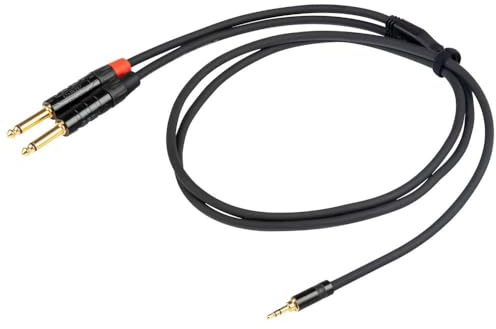 PROEL CHLP170LU5 - Cavo audio professionale con nodo ad Y distante dai connettori circa 15-20cm, connettori: Jack 3,5 Maschio Dritto Stereo a 2x Jack Maschio Dritto Mono 6.3 da 5mt., Nero