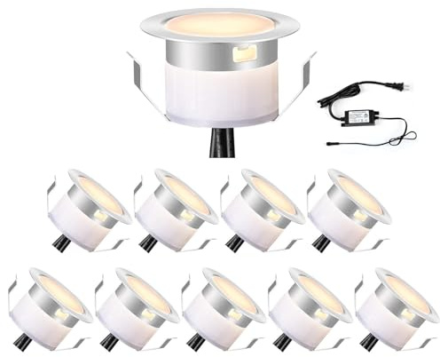 FVTLED Low Voltage Deck Lights Kit, 10 Pack of Φ1.77 Recessed LED Deck Lighting, Waterproof Outdoor Stair Lights In Ground Light for Garden,Yard,Patio,Step(Warm White)