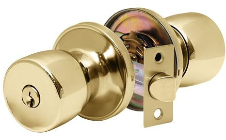 XFORT Tulip Entrance Knob – Poignée de Porte avec Serrure et Clé – Poignée pour Porte Intérieure en Bois avec Verrou – Finition Laiton Poli – Kit Complet