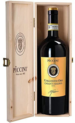 Chianti Riserva Docg | Piccini Collezione Oro | Vino Rosso Toscana | Bottiglia Magnum 1,5 L | Cassa in Legno | Idea Regalo