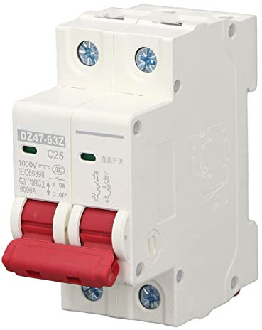 Disjoncteur miniature DC, 25A 2P DC 1000V MCB Interrupteur de protection à montage sur rail DIN Capacité de coupure 6000A pour système de grille de panneaux solaires Montage sur rail DIN