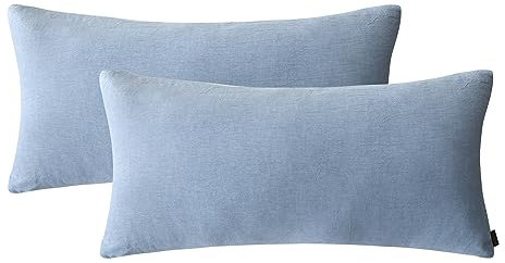 MILDLY Kissenbezug 40x80 Baumwolle Haiya Blue, Kissenbezüge 2 Teilig mit Reißverschluss, Ähnliche Textur wie Stone Washed Leinen, ÖkoTex Zertifiziert, Weich und Bequem