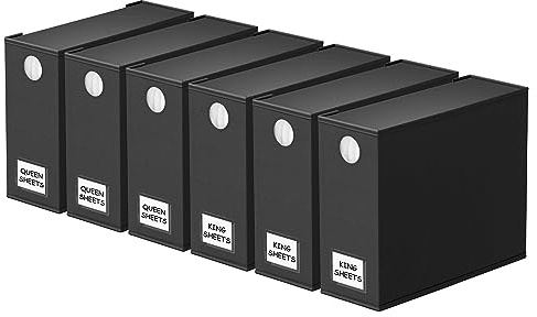 SpaceAid 6 Pack Bed Sheet Organizer and Storage, Foldable Sheet Organizer with Window for Linen Closet, Set Folder Keeper for Queen & King Size Bedding Storage (Black)