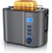 Arendo - Toaster 2 Scheiben Edelstahl mit Restzeitanzeige - 800 Watt - Doppelwandgehäuse - Integrierter Brötchenaufsatz - 6 Bräunungsgrade - kurz - Brotscheibenzentrierung – beleuchtetes LCD-Display