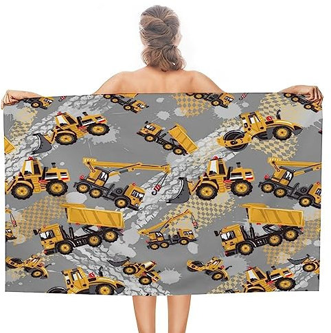 COALHO Jungenzimmer-Dekor, übergroß, leicht, extra groß, weich, Strandtücher, Cartoon, lustiger LKW-Bagger, Reifenmarken-Design, Sauna, Strand, Fitnessstudio, 80 B x 130 L cm
