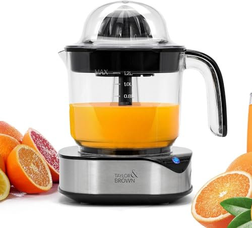 1.2L Electric Citrus Orange Juicer - 2 Citrus Cones with Two Way Rotation - Lemon, Grapefruit, Orange, Lime Squeezer Press - Indicator Light with Powerful Motor