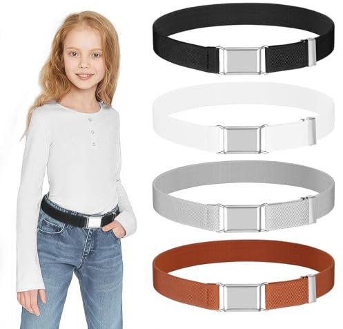 FIHODONE 4 Stück Gürtel Kinder Jungen, Einstellbarer Kindergürtel Jungen, Kindergürtel Mädchen 2,5 cm Breite, Kinder Gürtel mit Quadratische Schnalle, Elastischer Gürtel
