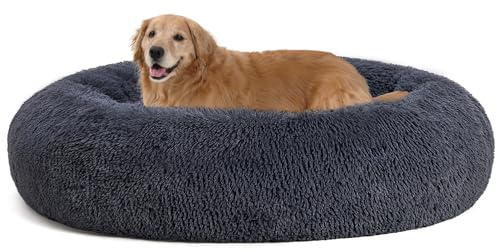 HMTOPE Orthopädisches Hundebett rund Hundekissen Hundesofa Katzenbett Donut Kuscheliges Hundekorb Waschbar, 120 cm Ø, Dunkelgrau