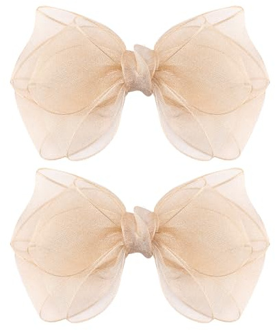 5.5-Inch Organza Double Hair Bows Alligator Clips Hair Accessories for Girls Toddler Kids Children Teens -Champagne Gold